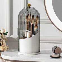 Rotating Makeup Brush Storage Cylinder, Dresser, Pen Holder, Lipstick Shelf, Dust-Proof Grid, Desktop Cosmetics, Storage Box. - Black - View 7