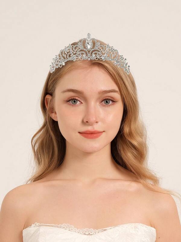 1 pieza Tocado de novia, accesorio de vestido de novia estilo coreano dulce, corona de princesa de aleación con cristal de rhinestone, tiara de lujo con circonita