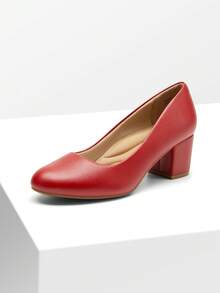 Women's Low Chunky Pumps Block Heel Dress Shoes Closed Round Toe Comfortable Heels For Commuting Parties Daily Wear - 紅色 - 查看 4