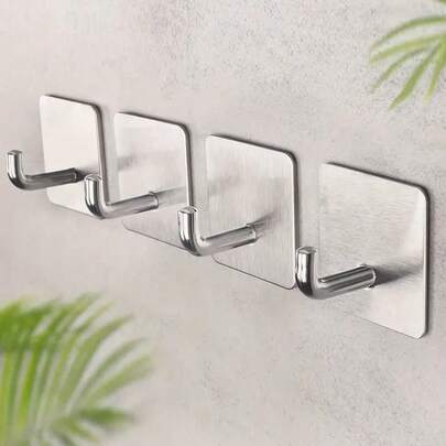 4 Stücke schwere, wasserdichte Duschvorhang-Haken, geeignet zum Aufhängen von Luffa, Handtüchern, Kleidung, Bademänteln im Badezimmer, abnehmbare Klebe-Wand-/Türhaken, schwarze Edelstahl-Klebestreifen (3M Klebestreifen)