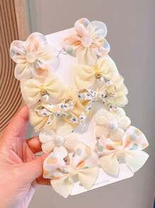 10pcs Cute Floral Bow Cartoon Hair Clips For Little Girls, Sweet And Adorable, Packaged Without Card