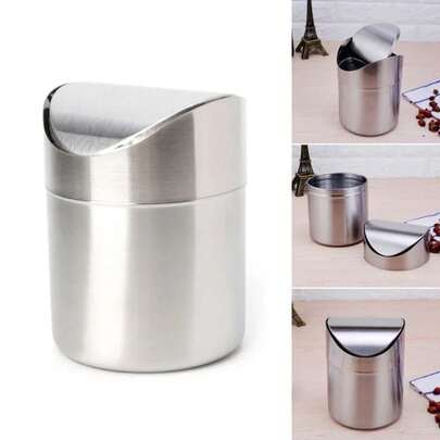 Cubo de basura de escritorio de acero inoxidable, cubo de basura para encimera con tapa abatible, cubo de basura de 1,5 L CJUM