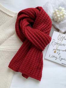 1pc Minimalist Solid Color Knitted Warm Scarf, Suitable For Daily, Outdoor, Commute, Campus, Street, Park Wear, Fashionable & Elegant Accessory For Women In Autumn/Winter For Dress - Burgundy - View 2