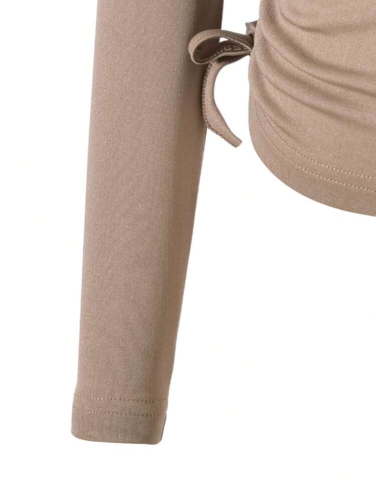 3pcs Girls Plaid Fuzzy Jacket, Bow Decor Blouse & Flare Pants Set, Autumn/Winter - Khaki - View 6