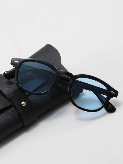 1副男士圆形3D镜片时尚眼镜，户外休闲时尚眼镜，沙滩配饰，时尚眼镜，Y2K节日，夏季假期，户外，旅行