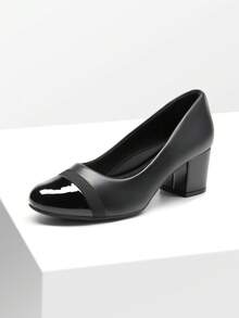 Women's Low Chunky Pumps Block Heel Dress Shoes Closed Round Toe Comfortable Heels For Commuting Parties Daily Wear - Black - View 5