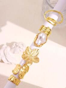 Set 6 Buah Cincin Paduan Emas Asimetris Mewah, Berkilau, Unik, Kreatif, dan Bergaya Vintage untuk Wanita, Cocok untuk Sehari-hari, Pesta, Liburan, dan Perjalanan. - MultiWarna - View 9