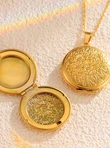 1pc Luxury Stainless Steel Non-Fading Heart-Shaped Engraved Openable Locket Necklace, Suitable For Women's Daily, Festival, Vacation, Dating, Engagement, Wedding, Can Be Gifted To Friends, Family, Lover As Jewelry Accessory