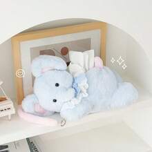 1pc Cute Pink Pig & Blue Elephant Tissue Box, Portable Plush Handheld Tissue Paper Holder, Cartoon Car/Home Decor Facial Tissue Box For Living Room, Bathroom, Coffee Table - Multicolor - View 9