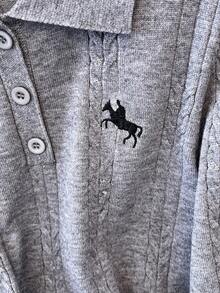 Cárdigan de punto bordado para mujer, diseño de button delantero con decoración de parche, ideal para otoño/invierno, trabajo y uso casual, Top de manga larga, blusas para mujeres, atuendos festivos, ropa, outfits para salir, top de ganchillo, dinero viejo, prendas de mujer desfalleciente, otoño, vuelta al colegio, desgaste de oficina para las mujeres