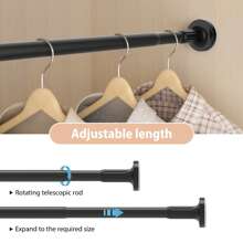 AutoFu Telescopic Net Voile Tension Curtain Rail Pole Rod Rods Extendable Spring Loaded, Wardrobe Rail, Extendable Wardrobe Pole, Heavy Duty Clothes Rail With End Sockets, Adjustable Wardrobe Rail For Wardrobe, Balcony, Bathroom - Black- 90-160cm - View 5