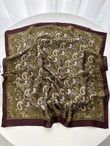 1条奢华品牌豹纹围巾，女士仿丝围巾，休闲百搭装饰小围巾 - 咖啡腰果 - 查看 3