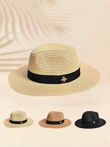 1pc New Men's Top Hat Panama Hat Sunshade And Beach Hat Women's Summer Jazz Hat Summer Beach Sun Hat Wide Brim Resistant Lightweight - Multicolor - View 6