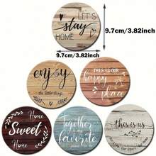 6pcs Wooden Coasters With Inspirational Quotes, Suitable For Living Room, Kitchen, Dining Room, Coffee Table, Wine Coasters, Various Commercial Spaces, Gift - Multicolor - View 2