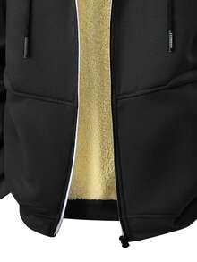 男士连帽羊羔绒卫衣，加厚保暖，运动休闲户外服，男士圣诞礼物，冬季 - 黑色 - 查看 3