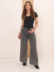 Calça Jeans Wide Leg Feminina Cintura Alta Tecido Grosso Elegante Confortável Vintage 100% Jeans Algodão