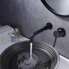 Schwarzer verdeckter Becken-Wasserhahn, wandmontierter Kalt- und Warmwasser-Spültischarmatur, eingelassener Becken-Wasserhahn mit 360 Grad schwenkbarem Auslauf