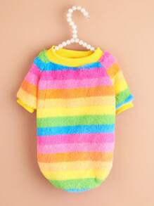 1 Stück Neuer koreanischer Stil Regenbogen gestreifter Fleece Loose Sweatshirt, warme Haustierkleidung für Teddy, Pudel, Bichon Frise