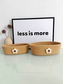 1/2 Giỏ đựng đồ hoạt hình dễ thương, Giỏ đựng đồ để bàn đan bằng dây thừng thủ công cho phòng trẻ em, lối vào, bàn trà, đồ trang trí nhà cửa - Màu Khaki - Xem 9