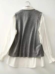 休闲简约欧美风百搭优雅成熟时尚无袖纽扣圆领针织背心，适合大码年轻女性，纯色