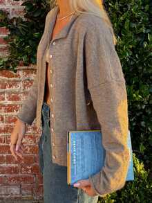 Knit Cardigan For Women Fashionable Versatile Solid Color Long Sleeve Loose Button Down Sweater - 卡其色 - 查看 7