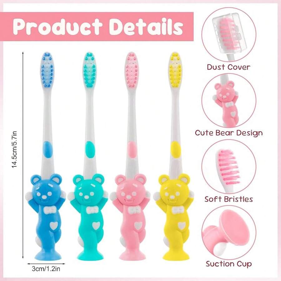 Toothbrushes Kids In Bulk, Individually Wrapped Disposable Toothbrush Cute Manual Soft Bristles Children Toothbrush With Cover Suction Cup Toddler Toiletries Set Home/School/Travel (60 Pack) - 8 - View 1