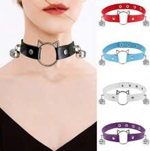 Heart Leather Choker Punk PU Necklace Goth Choker Cartoon Cat Bell Leather Soft Collar Chain For Women Gift Gothic Party Cosplay Costume