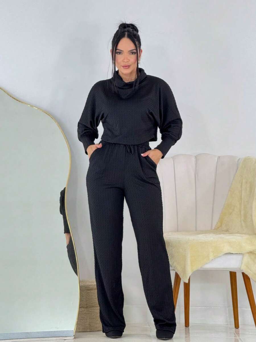 Women's Winter Set In Lanzinha – Elegance And Comfort For Simple Cold Days - Black - View 1