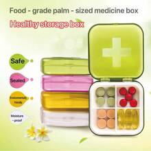 四格迷你便携式药品分配盒。方便携带，适合存放药丸。盒子密封，非常适合旅行携带。 - 彩色 - 查看 1
