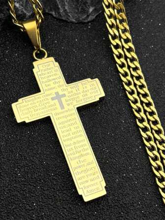 Christliches Kreuz Bibel Halskette für Frauen, Edelstahl Gold "Vater Unser" Herrenkette, Modeschmuck für Damen und Herren, Thanksgiving Geschenk