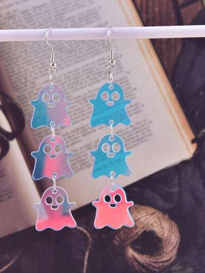 1 Pair 3-Layer Cute Ghost Halloween Women Earrings Pendant Party Decoration Jewelry