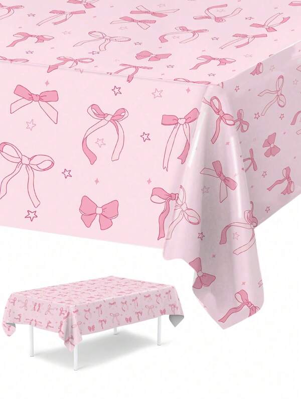 1pc Pink Bow Disposable Table Runner, Bow Pattern PE Table Cover, Bow Theme Party Decoration Table Cloth, Birthday Holiday Party Decoration Tablecloth, Wedding Bridal Shower Table Decoration Table Set, Gender Reveal Babe Shower Decoration Supplies,Kitchen Dining Decoration Table Flag,Room Home Decoration Table Skirt,Outdoor Camping Picnic Decoration Table Runner,Party Favor