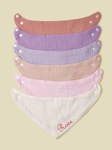 1pc Baby Bib, Customized Text, Embroidered Customization, Baby Drool Bib, Soft And Breathable, Suitable For All Seasons - Multicolor - View 3
