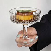 1pc INS Style Home Dessert Pudding Striped Tall Glass Cup For Ice Cream, Cold Drinks, Cocktails, Etc.