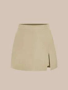 Women's Slim Fit Mini Skort With Side Zipper Casual Asymmetrical Split Hemline Skirts For Daily - Màu be - Xem 6