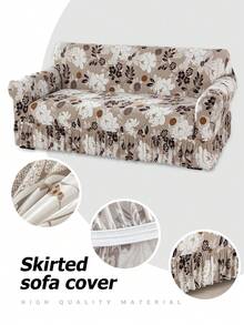 1 件印花荷叶边弹力沙发套，防尘防污，弹力全包裹沙发保护套，家居装饰，可机洗 - 咖色 - 查看 10