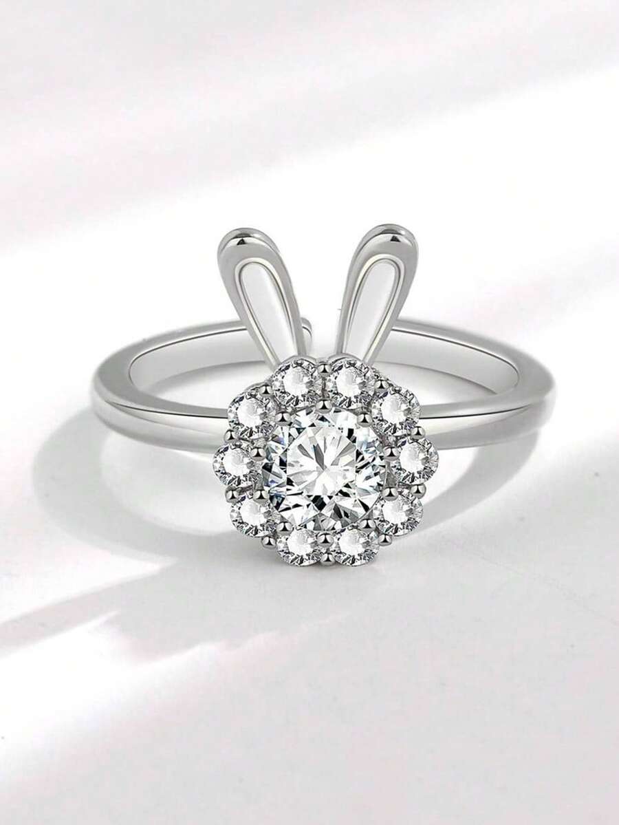 1 szt. obrotowy pierścionek z kryształkami górskimi z królikiem, minimalistyczny, modny, otwarty pierścionek z kwiatowym wzorem, obrotowy pierścionek z amuletem, luksusowy, prosty pierścionek z obrączką, modny pierścionek z cyrkoniami dla kobiet, obrotowy pierścionek z płatkiem śniegu, europejski i amerykański heksagram, otwarty pierścionek z kamieniem księżycowym, obrotowy pierścionek