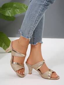 1 Pair Girls/Teens' Round Toe Peep Toe Open Toe Sandals, 2.8 Inch High Heel, Comfortable PU Non-Slip Wear-Resistant Fashion Casual Cute Style, Suitable For Teens, Campus, Party, Holiday, Spring/Summer