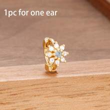 1 Peça Brinco Argola Pequena com Zircônia, Brinco Dourado 18K com Florzinha, Brincos de Cartilagem, Labrete, Tragus, Hélix, Joias de Piercing