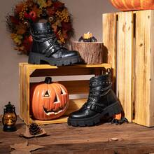 Women's Chelsea Ankle Boots | Fashion Lug Sole Platform Elastic Slip-On Booties - 黑色 - 查看 8