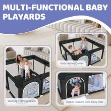 1-Pack Baby Playpen, 50*50 Inch Baby Playground With Soft Breathable Mesh And Non-Slip Base, Baby Playpen Baby Playground For Boys And Girls, Indoor And Outdoor Playground - 黑色 - 查看 4