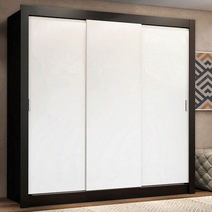 Ropero Madesa Lyon Plus 3 Puertas Corredizas 4 Cajones Color Negro y Blanco Armario para Dormitorio - Negro y Blanco - Ver 1