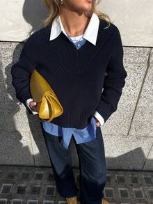 Vivid Style Women's Casual Colorblock Wide Striped Loose Knit Pullover Sweater, Suitable For Outings, Christmas, New Year And Other Occasions, Can Be Worn As Christmas