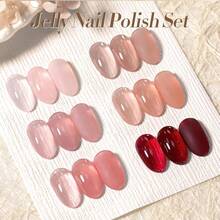 Jelly Nail Polish Set 6 Colors Sheer Nude L Red Pink Brown Colors Quick Dry Nail Polish Kit For Diy Nail Art Salon Home Gifts-0345 - 6 chiếc sơn móng tay JellyNude - Xem 2