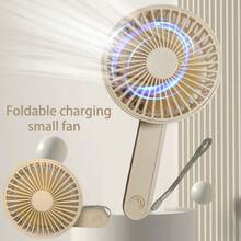 1 pieza Abanico plegable de mano con cordón, ventilador mini portátil recargable USB beige con 3 ajustes de velocidad, ventilador personal potente para escritorio para mujeres, hombres, hogar, oficina, maquillaje, viajes al aire libre, silencioso - Blanco - Ver 6