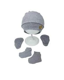 Mũ, Găng tay và Vớ cho bé Bộ đồ sơ sinh Suedine cho bé gái và bé trai - Xám - Xem 3