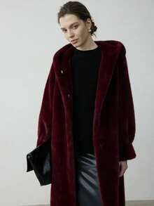 Abrigo con capucha de piel sintética para mujer, Otoño/Invierno 2025, Chaqueta lujosa y esponjosa de piel sintética, Ropa de abrigo cómoda y casual para el invierno, Atuendo para Acción de Gracias y Año Nuevo