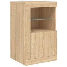 Larryhot Mueble auxiliar con luces  roble sonoma, bonito y práctico, ideal para almacenaje y decoración del hogar - Marrón - Ver 3
