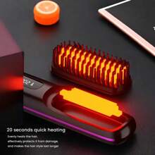 Cordless Hair Straightener Brush, Portable Negative Ion Hair Straightener Hot Comb, LCD Display Anti-Scald Hot Straightening Brush With 3 Heating Settings, USB Charging, Easy To Carry For Traveling Pink