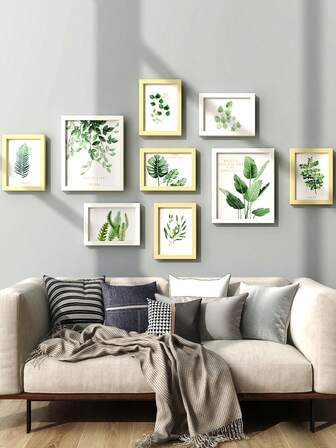 9pcs Wall Hanging Photo Frame Set, Living Room Bedroom Decor Photo Wall, Comes With Landscape Photos, No Drilling Required